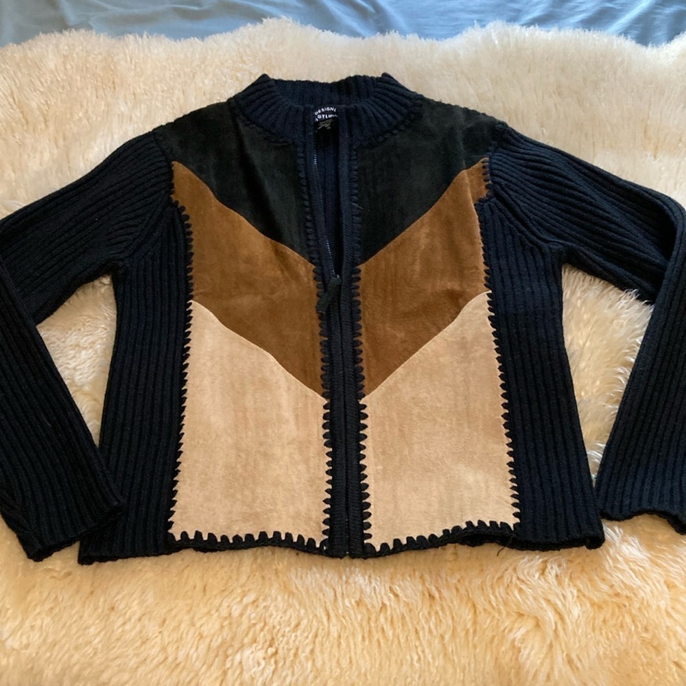Sweater Jacket With Suede Color Block Size Mp - image 1